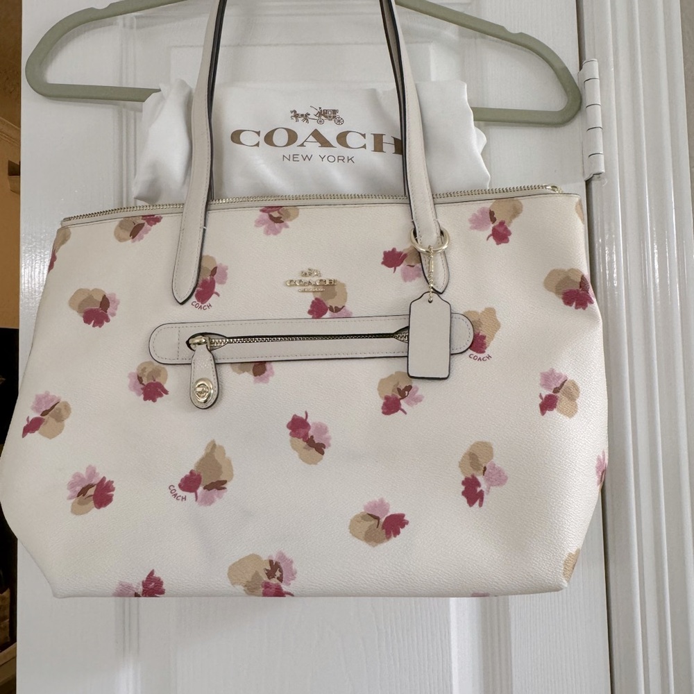 Coach handbag, cream with pink flowers and pink interior